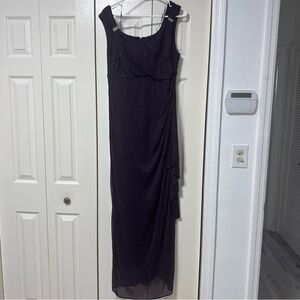 R&M Richards Black Sparkle Maxi Gown with Shoulder Embellishments A 44